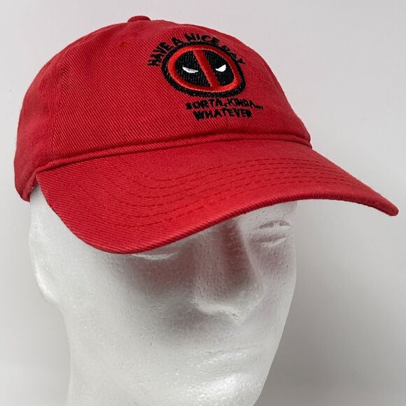 Deadpool Have A Nice Day Sorta Kinda Dad Hat Baseball Marvel Strapback Red - Picture 6 of 10